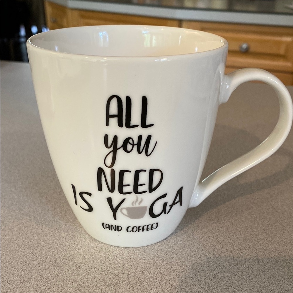 Pfaltzgraff White Mug with Yoga and Coffee Design